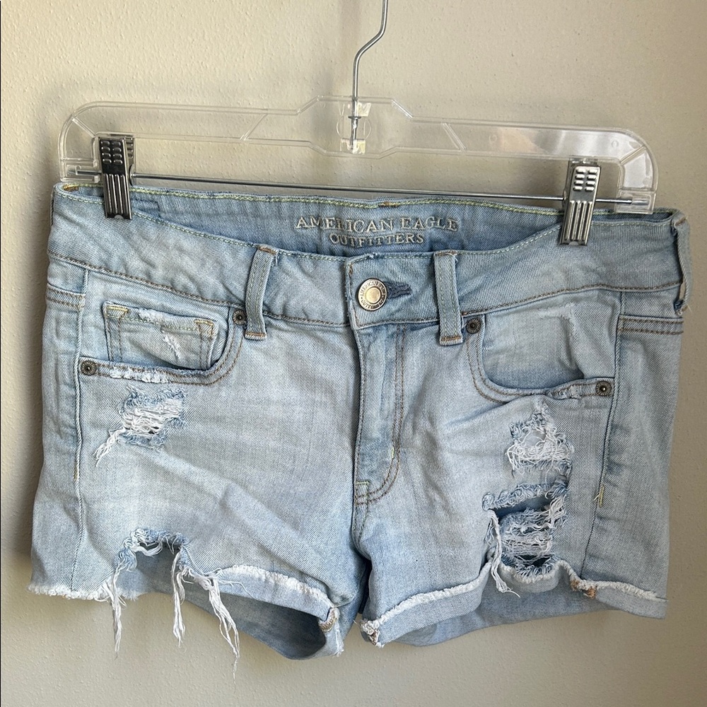 American Eagle Midi- Rise Distressed Jean Shorts